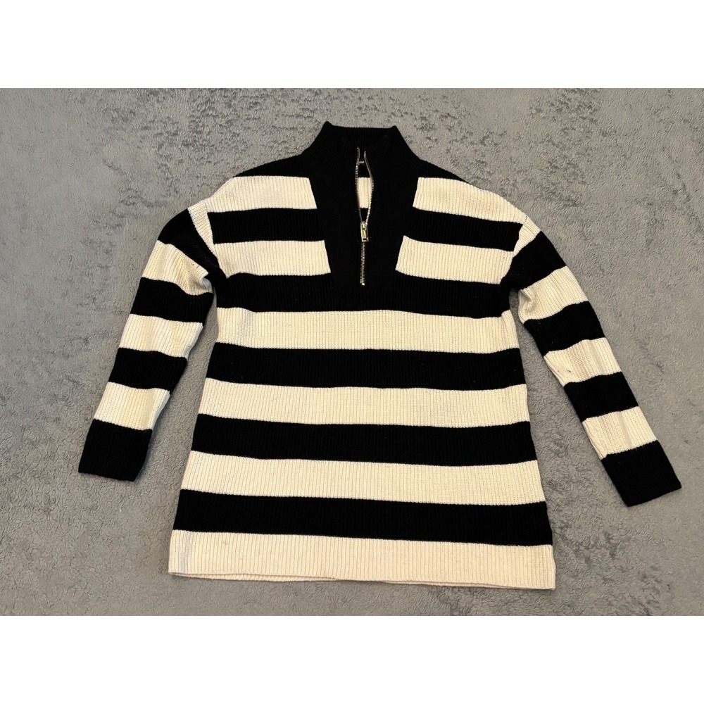 Express 1/4 Zip Pullover Tunic Sweater Womens XS Black Cream Striped Oversized